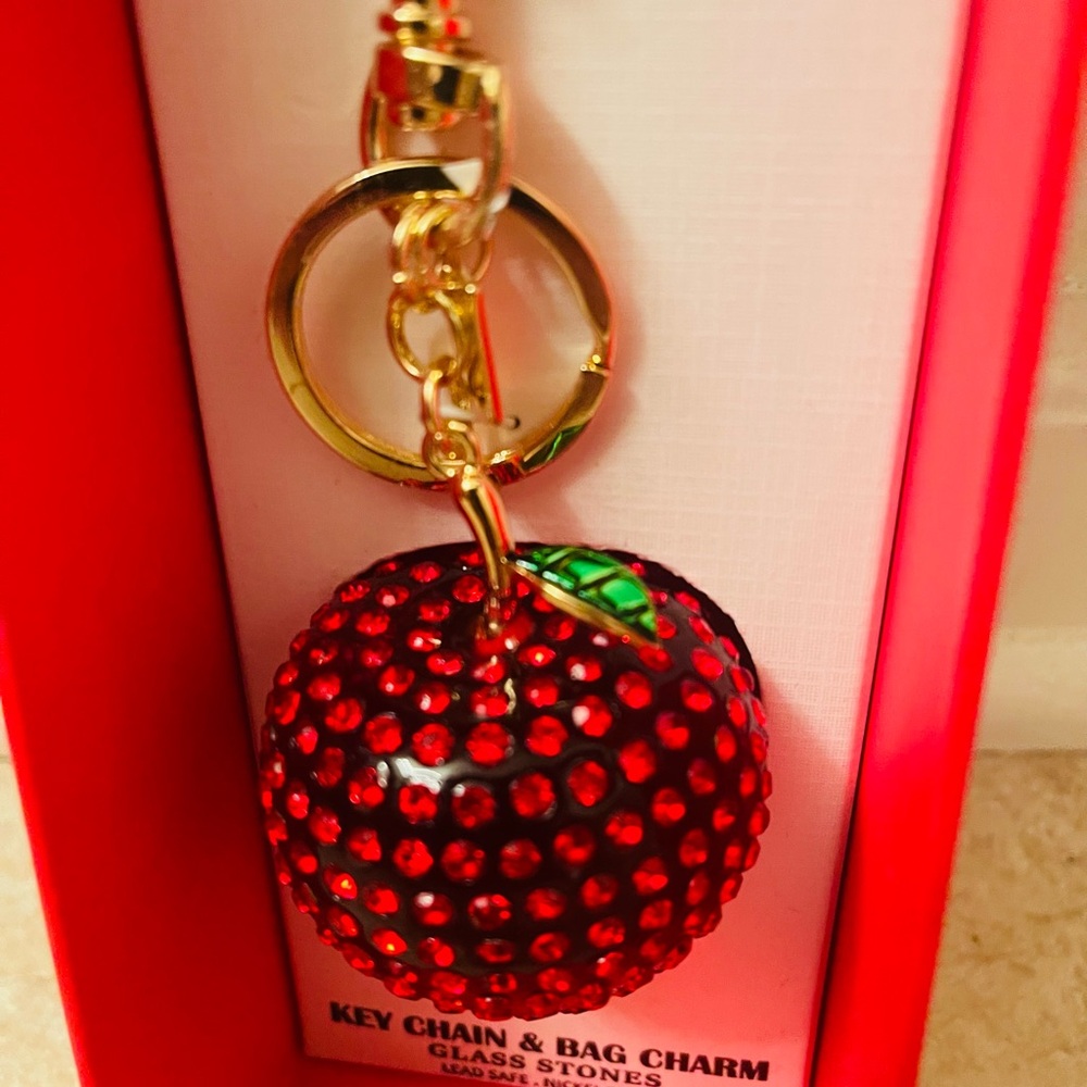 Red Apple Keychain Bag Charm with Glass stones
